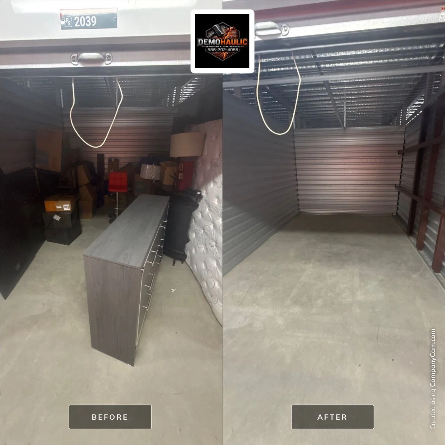 Farmington Hills storage unit filled with stored contents beside the same unit after it was emptied