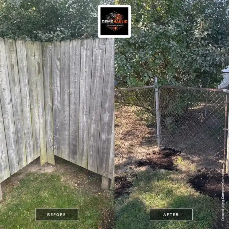 Fence and extracted post-hole area before and after removal